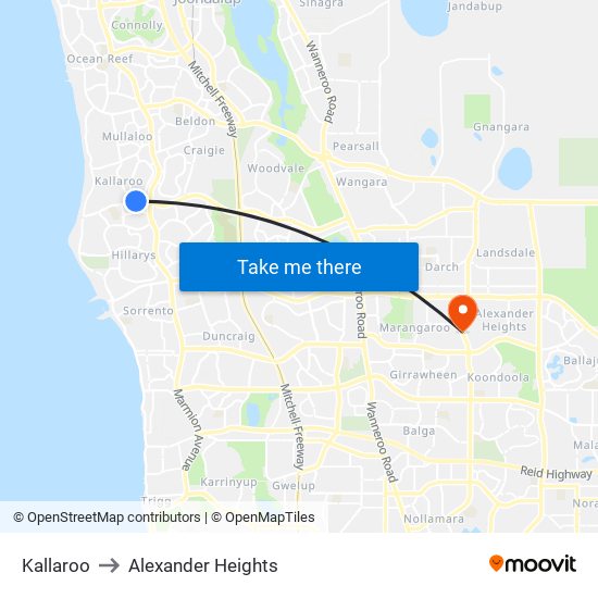 Kallaroo to Alexander Heights map