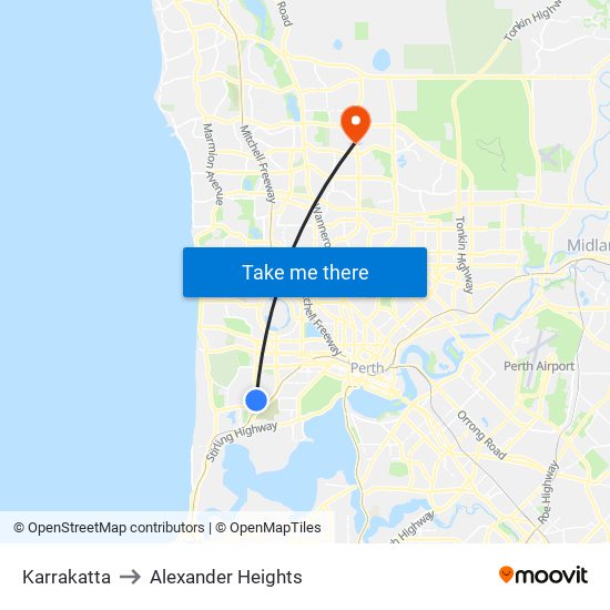 Karrakatta to Alexander Heights map