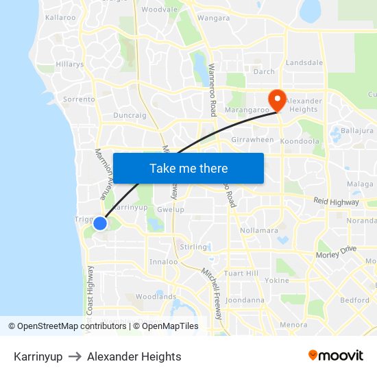 Karrinyup to Alexander Heights map