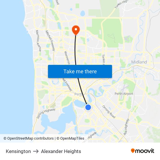 Kensington to Alexander Heights map