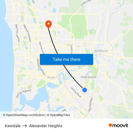 Kewdale to Alexander Heights map