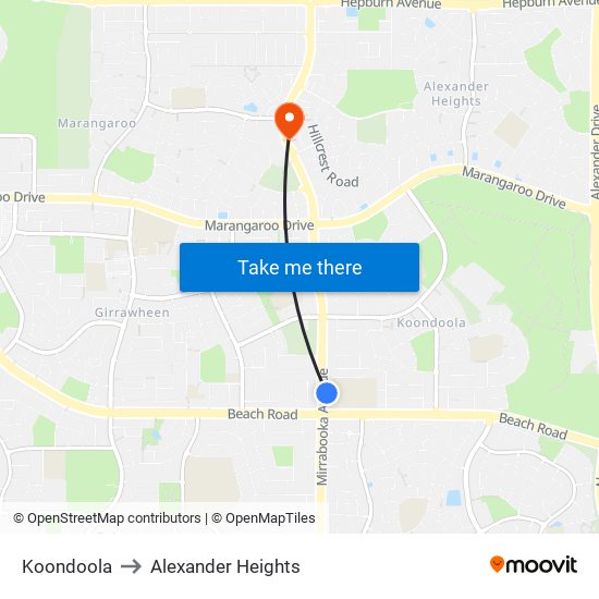 Koondoola to Alexander Heights map