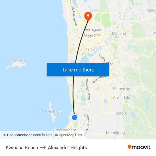 Kwinana Beach to Alexander Heights map