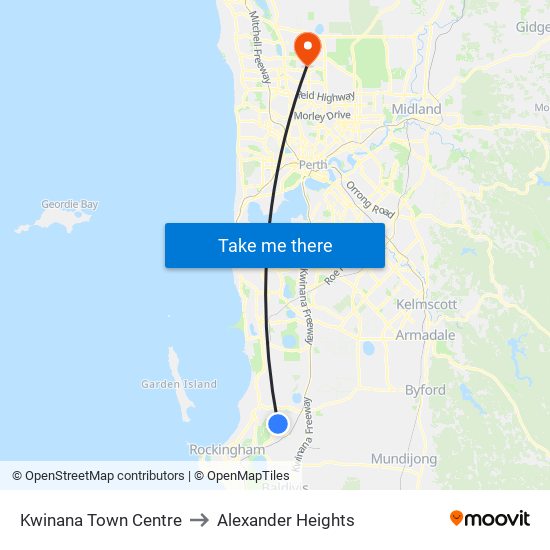 Kwinana Town Centre to Alexander Heights map