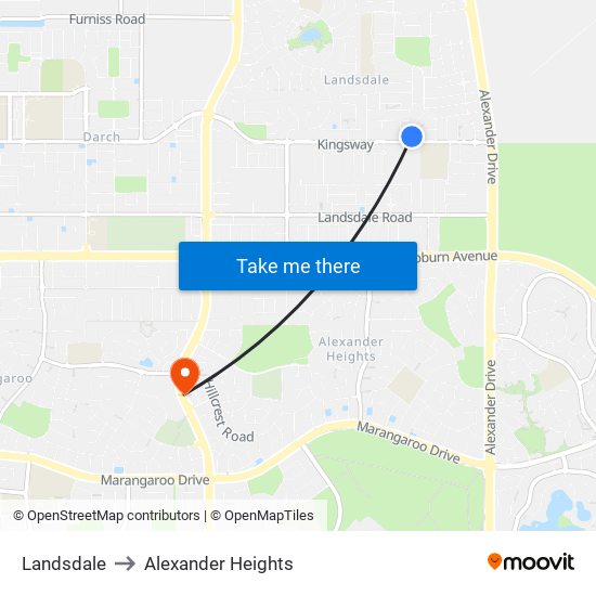 Landsdale to Alexander Heights map
