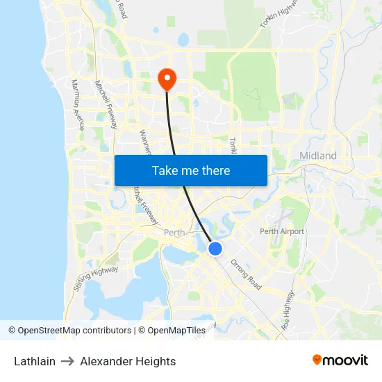 Lathlain to Alexander Heights map