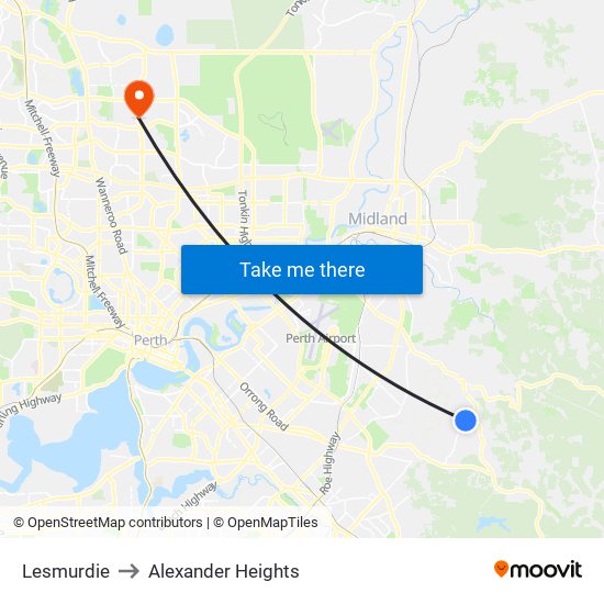 Lesmurdie to Alexander Heights map