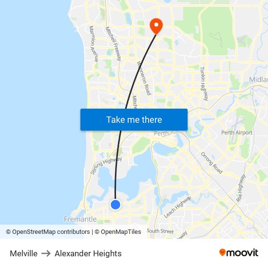Melville to Alexander Heights map