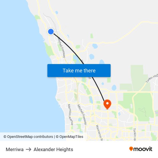 Merriwa to Alexander Heights map