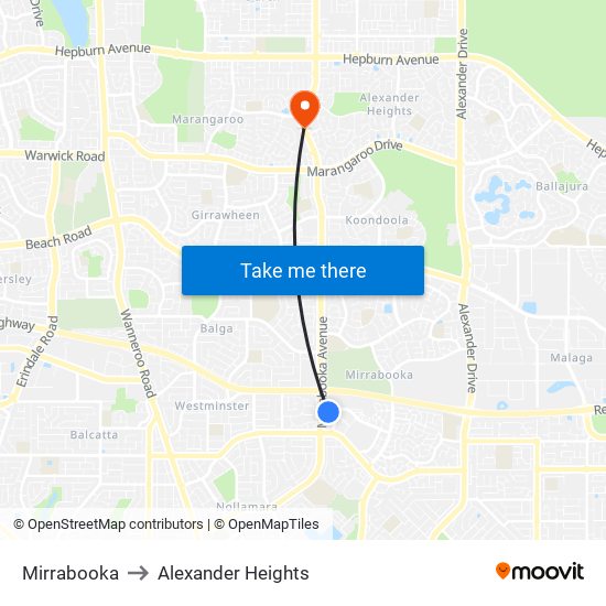 Mirrabooka to Alexander Heights map