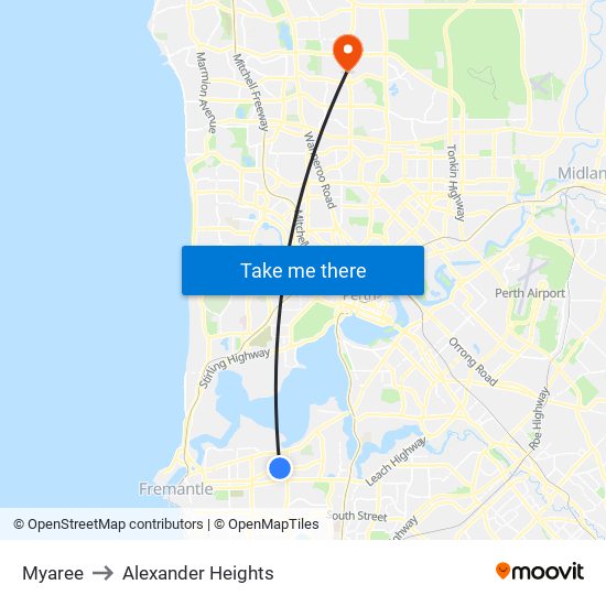 Myaree to Alexander Heights map