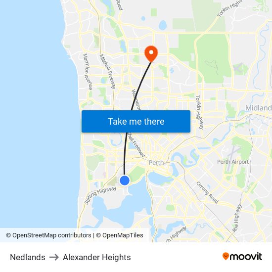 Nedlands to Alexander Heights map