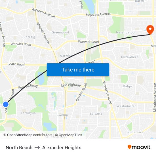 North Beach to Alexander Heights map