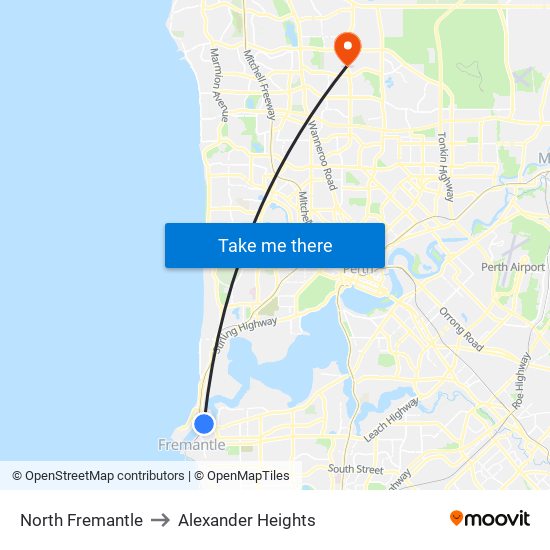 North Fremantle to Alexander Heights map