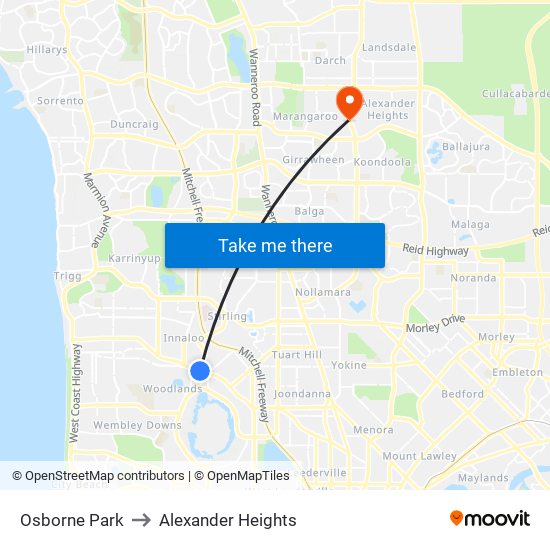 Osborne Park to Alexander Heights map