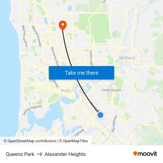 Queens Park to Alexander Heights map