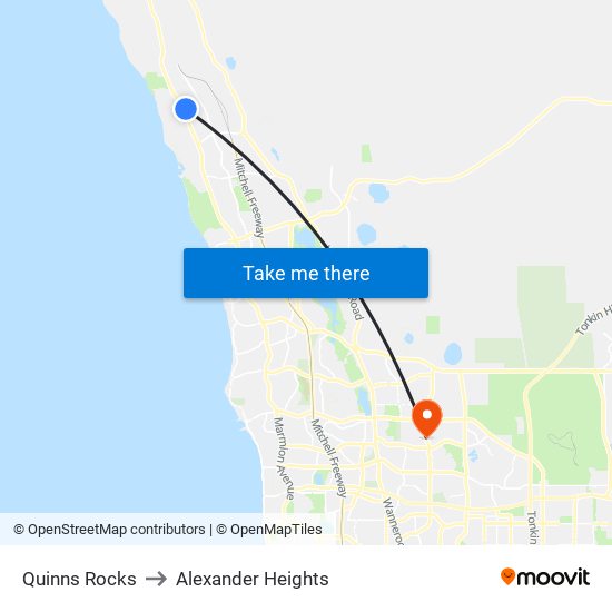 Quinns Rocks to Alexander Heights map