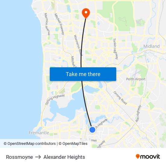 Rossmoyne to Alexander Heights map