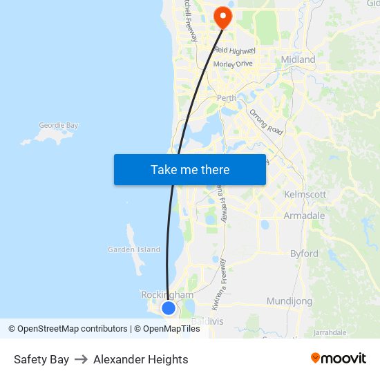 Safety Bay to Alexander Heights map