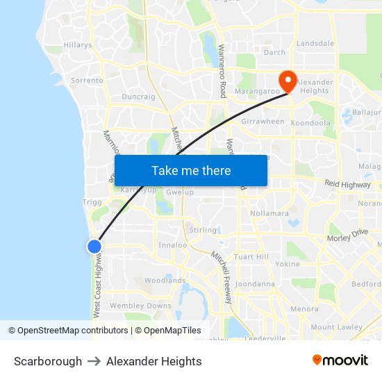 Scarborough to Alexander Heights map