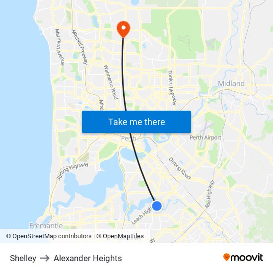 Shelley to Alexander Heights map