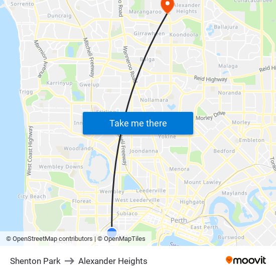 Shenton Park to Alexander Heights map