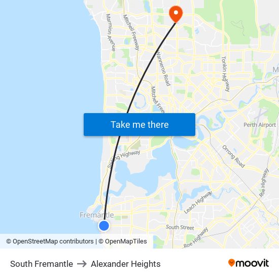 South Fremantle to Alexander Heights map