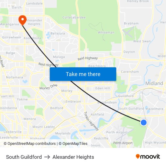 South Guildford to Alexander Heights map