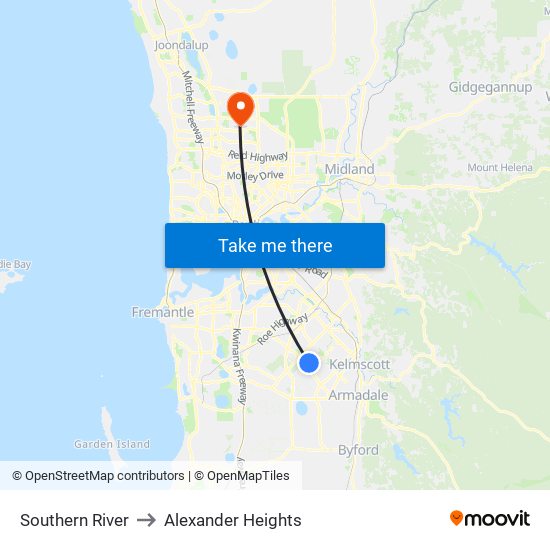 Southern River to Alexander Heights map