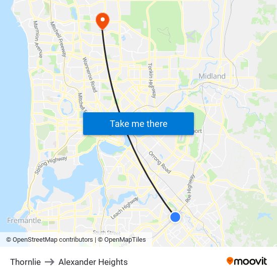 Thornlie to Alexander Heights map