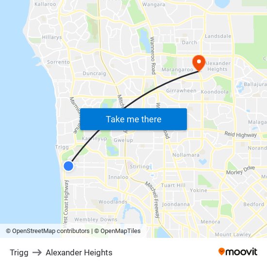 Trigg to Alexander Heights map