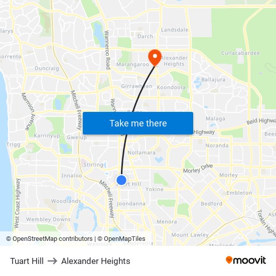 Tuart Hill to Alexander Heights map