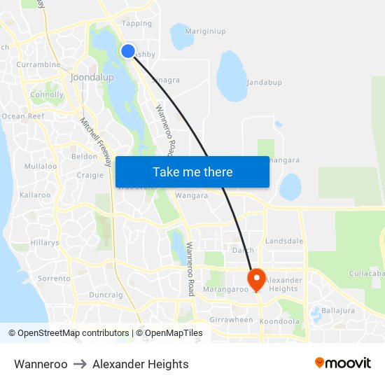 Wanneroo to Alexander Heights map