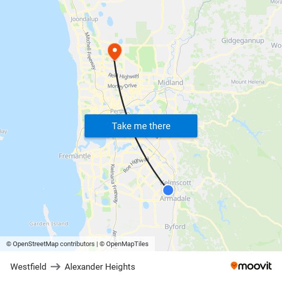 Westfield to Alexander Heights map