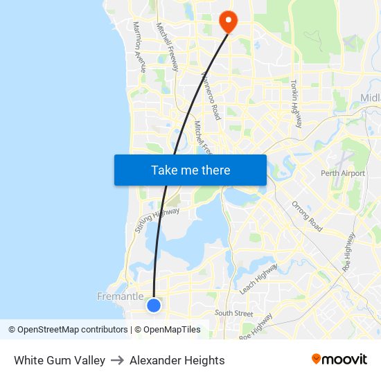 White Gum Valley to Alexander Heights map