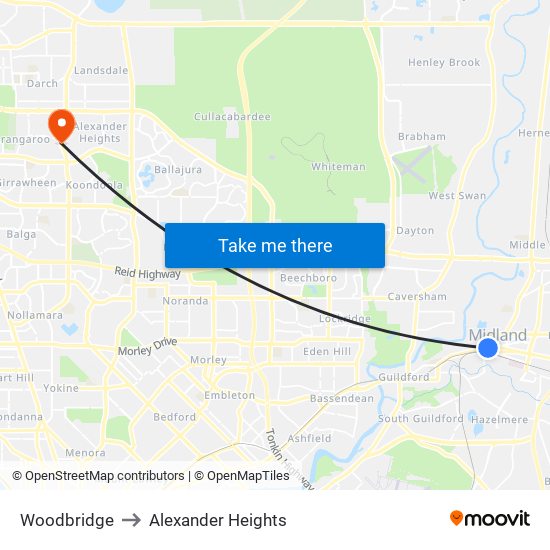 Woodbridge to Alexander Heights map