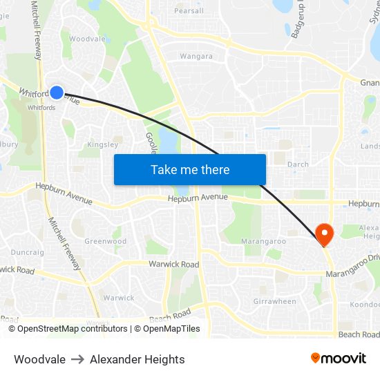 Woodvale to Alexander Heights map