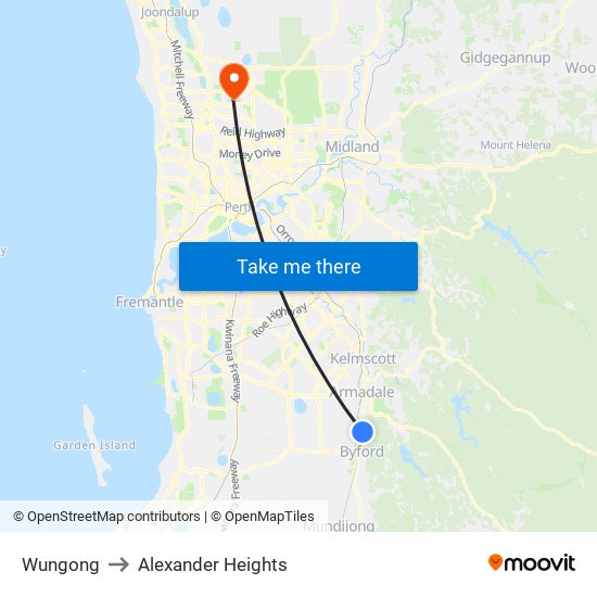 Wungong to Alexander Heights map