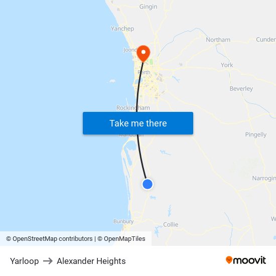 Yarloop to Alexander Heights map