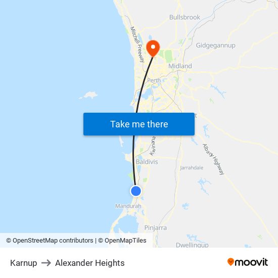 Karnup to Alexander Heights map