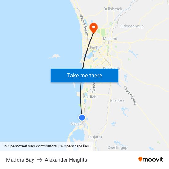 Madora Bay to Alexander Heights map