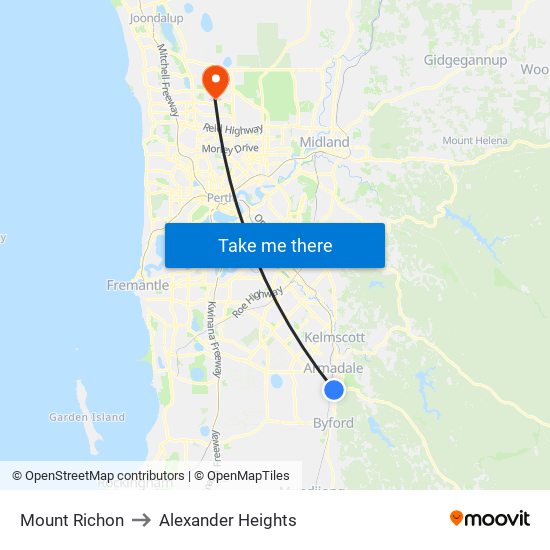 Mount Richon to Alexander Heights map