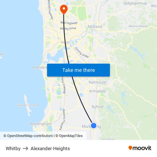 Whitby to Alexander Heights map