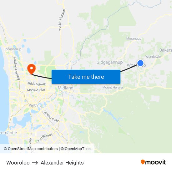 Wooroloo to Alexander Heights map