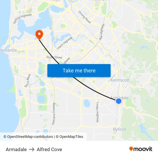 Armadale to Alfred Cove map