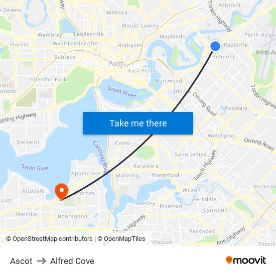 Ascot to Alfred Cove map