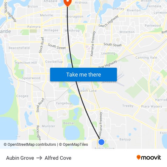 Aubin Grove to Alfred Cove map