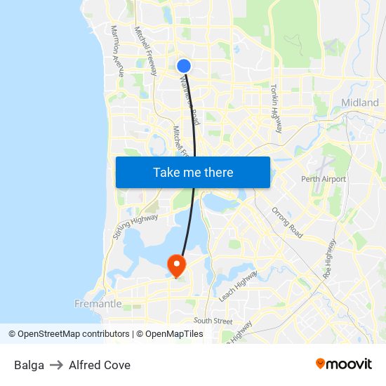 Balga to Alfred Cove map