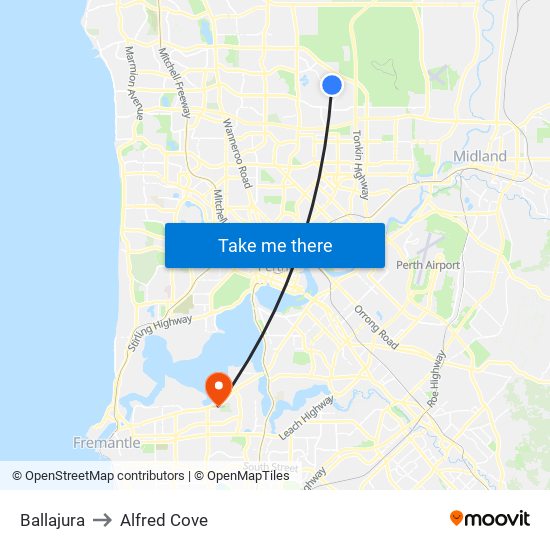 Ballajura to Alfred Cove map