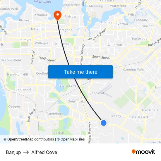 Banjup to Alfred Cove map